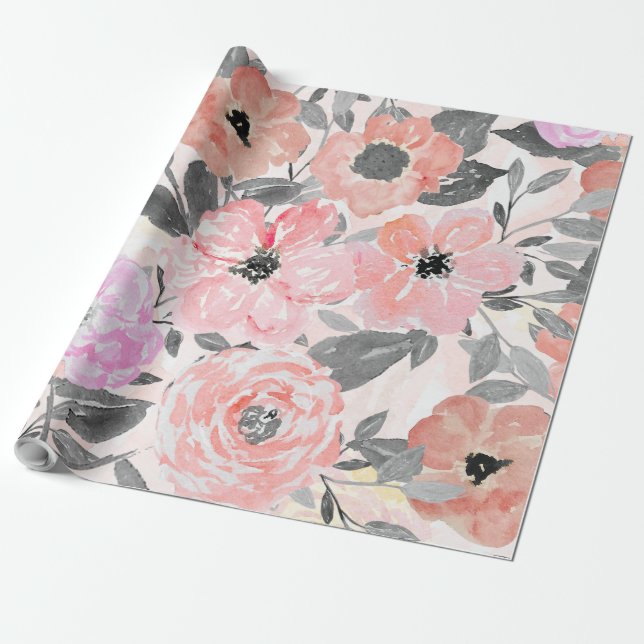 Elegant simple watercolor floral wrapping paper (Unrolled)