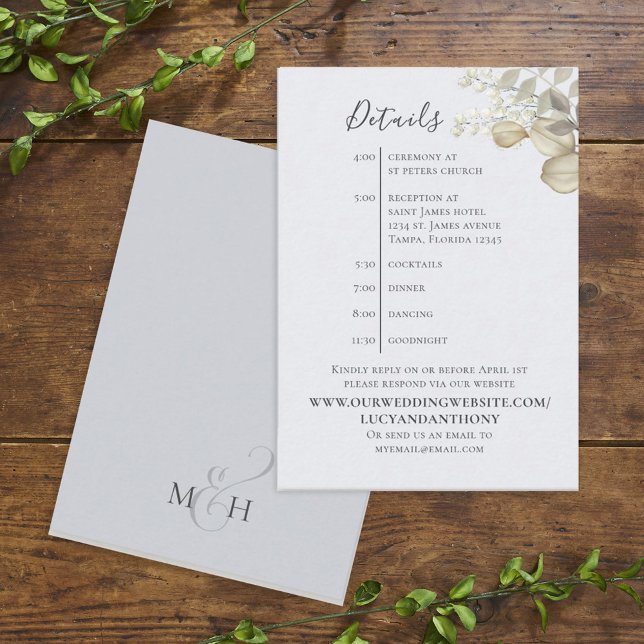 Elegant Simple Watercolor Foliage Details Timeline Enclosure Card (Creator Uploaded)