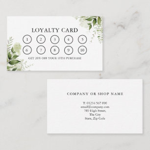 Elegant Simple Watercolor Greenery Floral Loyalty Card