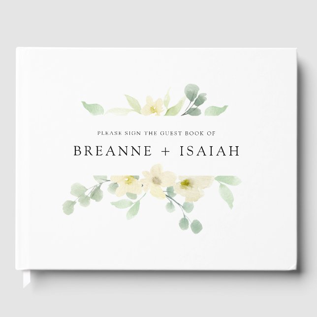 Elegant Simple Watercolor Greenery Guest Book (Front)