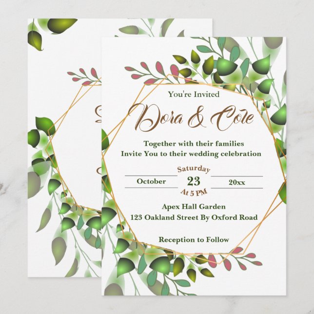 Elegant Simple Watercolor Greenery Wedding Invitation (Front/Back)