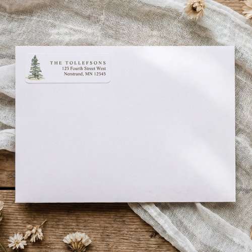 Elegant Simple Watercolor Pine Christmas Tree Label