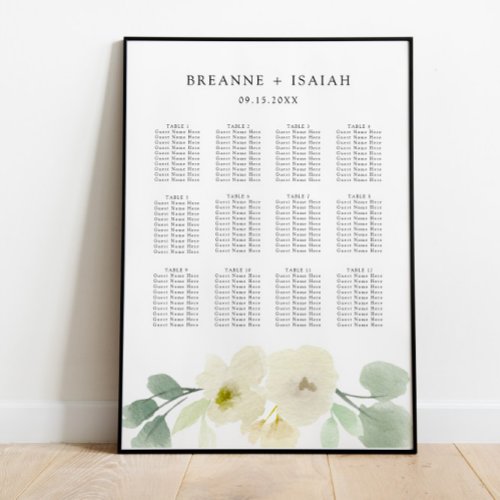 Elegant Simple Watercolor Seating Chart Poster