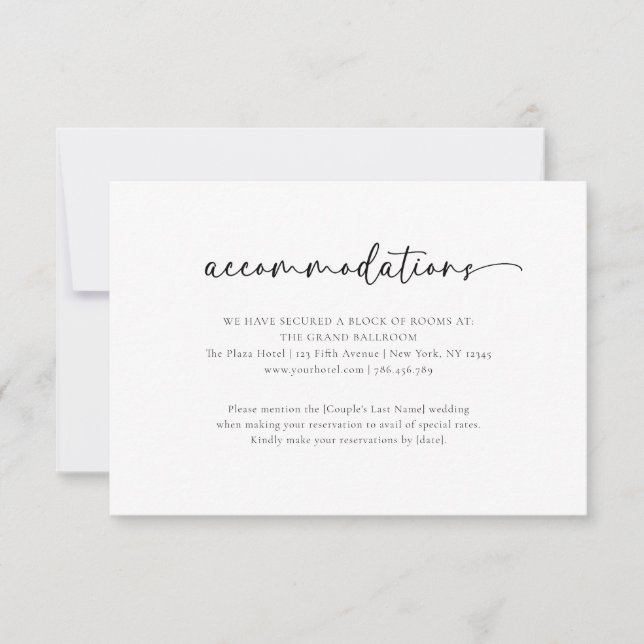 Elegant Simple Wedding Accommodation Card (Front)