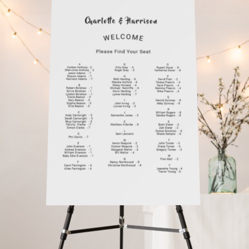 Elegant Simple Wedding Alphabetic Seating Chart Foam Board