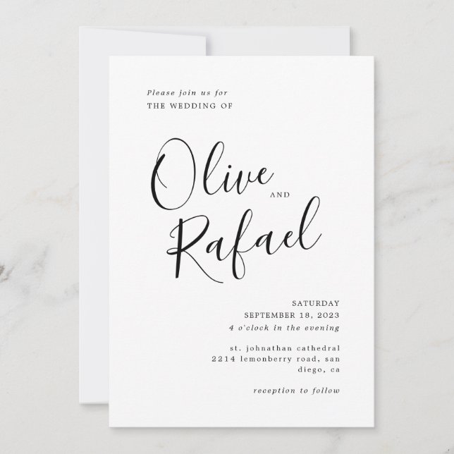 Elegant Simple Wedding Black calligraphy Invitation (Front)