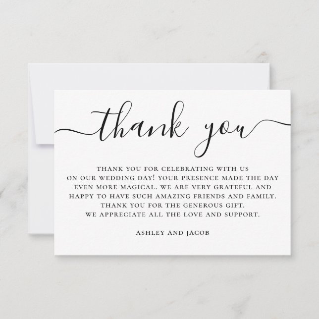 Elegant Simple Wedding | Calligraphy Minimalist Thank You Card (Front)