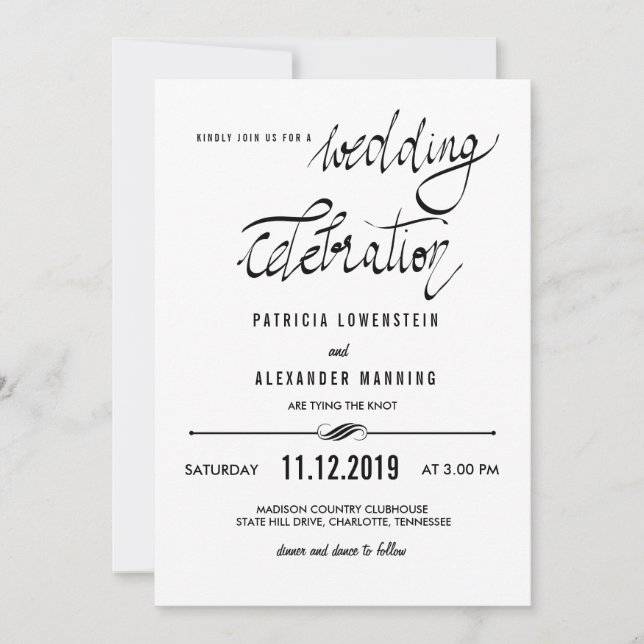 Elegant Simple Wedding Celebration Typography Invitation (Front)