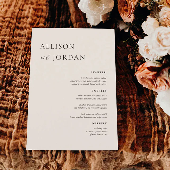 Elegant Simple Wedding Dinner Party Menus | Zazzle