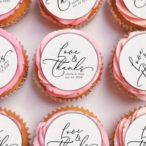 Elegant Simple Wedding Love and Thanks Edible Frosting Rounds