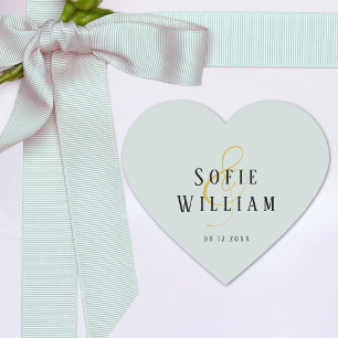 Elegant Simple Wedding Names Date green Sticker