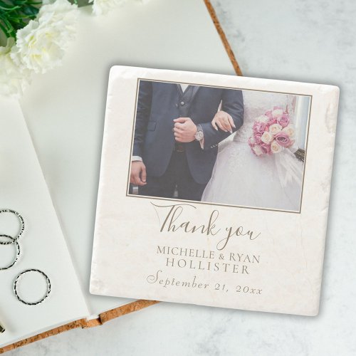 Elegant Simple Wedding Photo Favor  Stone Coaster