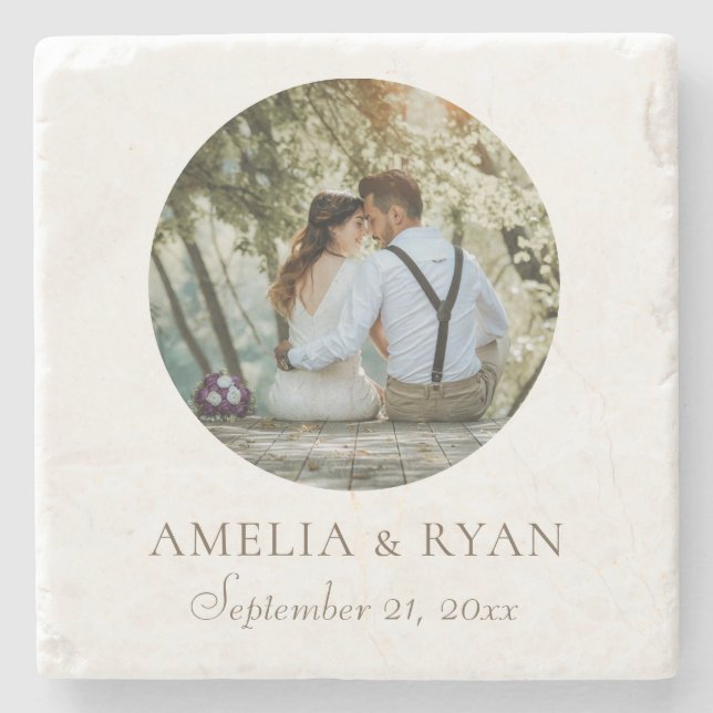 Elegant Simple Wedding Photo Favor  Stone Coaster (Front)
