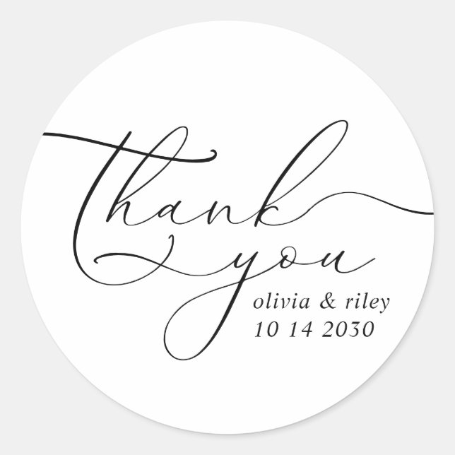Elegant Simple Wedding Thank You Script  Classic Round Sticker (Front)