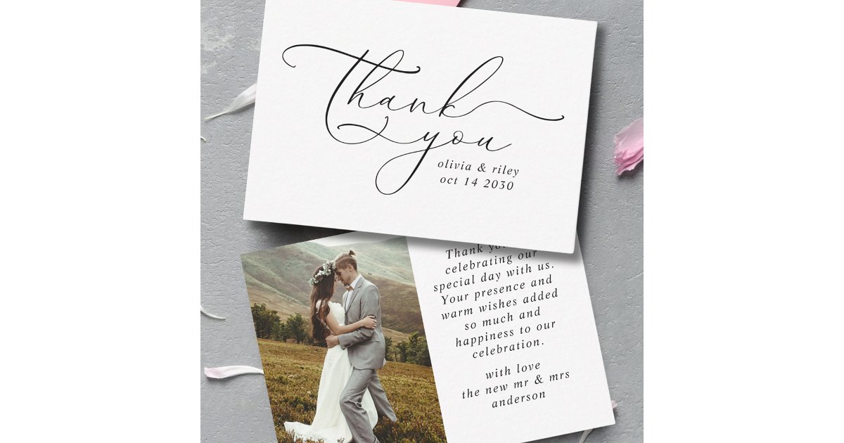 Elegant Simple Wedding Thank You Script Photo Card | Zazzle