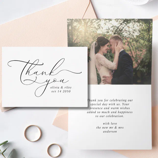 Elegant Simple Wedding Thank You Script Photo Card | Zazzle