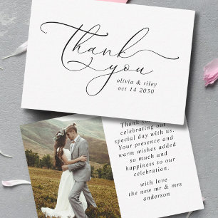 Elegant Simple Wedding Thank You Script Photo Note Card