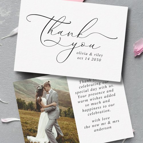 Elegant Simple Wedding Thank You Script Photo  Note Card