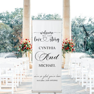 Elegant Simple 'Welcome to our Love Story' Wedding Retractable Banner