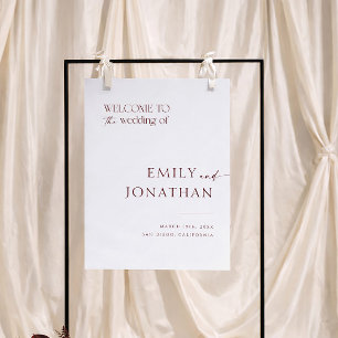 Elegant Simple White and Burgundy Wedding Welcome Foam Board