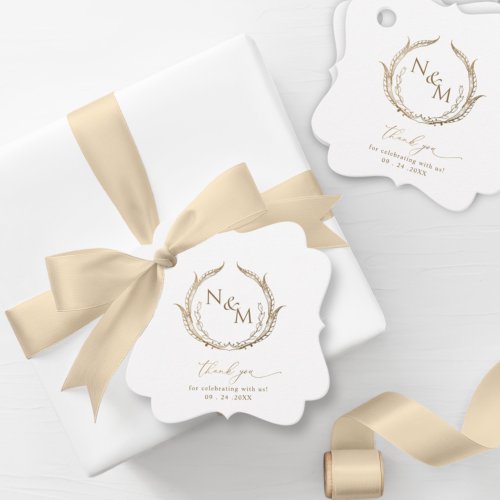 Elegant Simple White and Gold Monogram Wedding Favor Tags