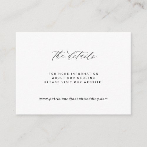 Elegant simple white black wedding website details enclosure card