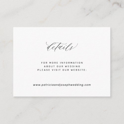 Elegant simple white black wedding website details enclosure card