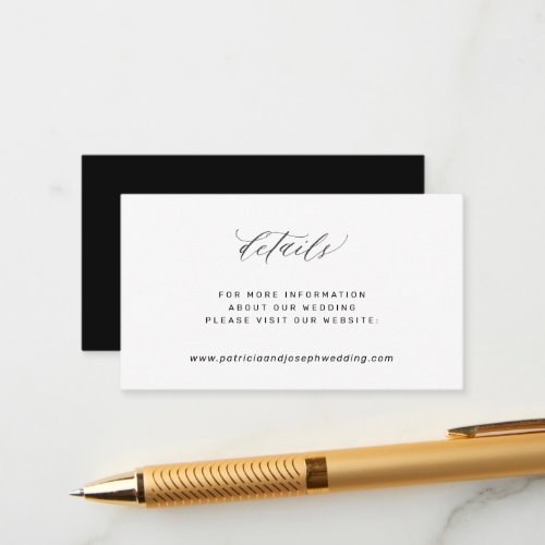 Elegant simple white black wedding website details enclosure card