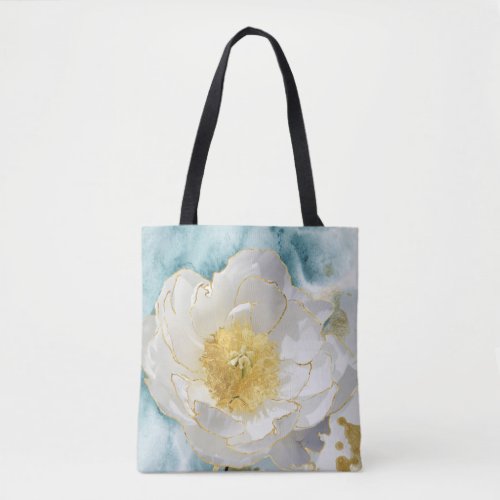 Elegant Simple White Flower Luxury Gold Watercolor Tote Bag