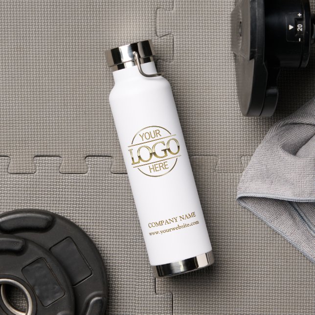 Elegant Simple White Gold Company Business Logo Water Bottle (Gym)