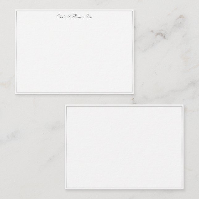 Elegant Simple White Gold Frame Wedding Couple Note Card (Front/Back)