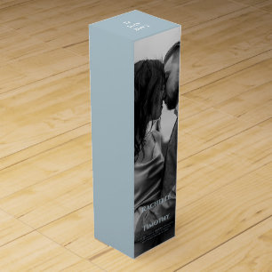 Elegant Simple White Gray Editable 1 Photo Wine Box