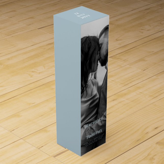 Elegant Simple White Gray Editable 1 Photo Wine Box (Front)