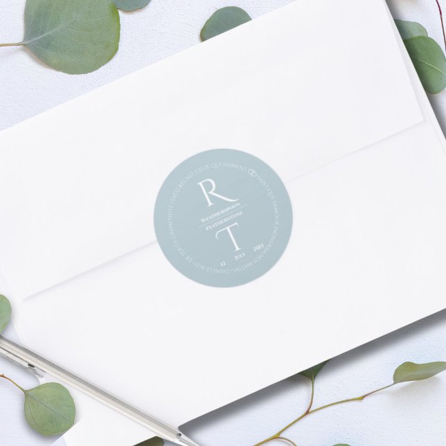 Elegant Simple White Gray Monogram Wedding Classic Round Sticker (Creator Uploaded)