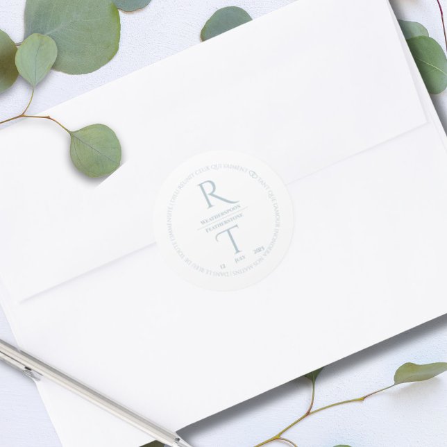 Elegant Simple White Gray Monogram Wedding Classic Round Sticker (Creator Uploaded)