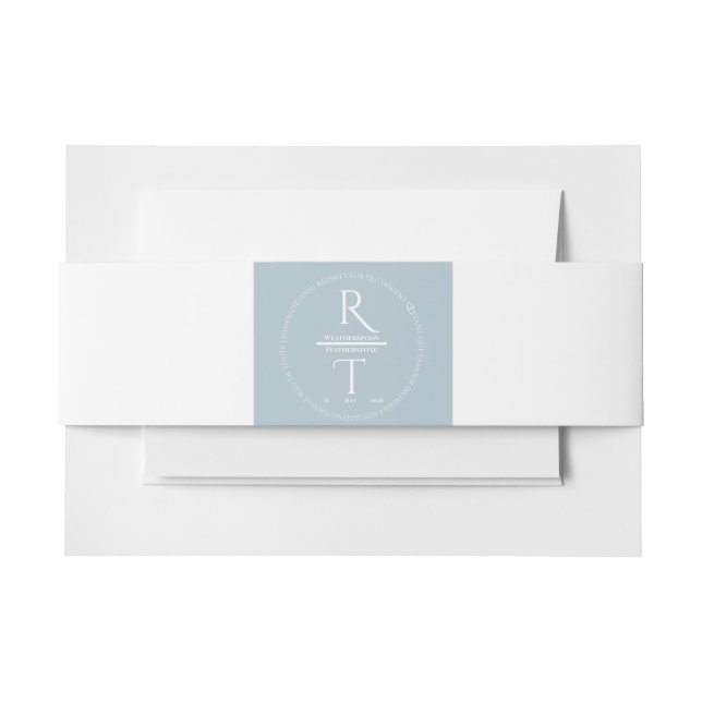 Elegant Simple White Gray Monogram Wedding Invitation Belly Band (Front Example)