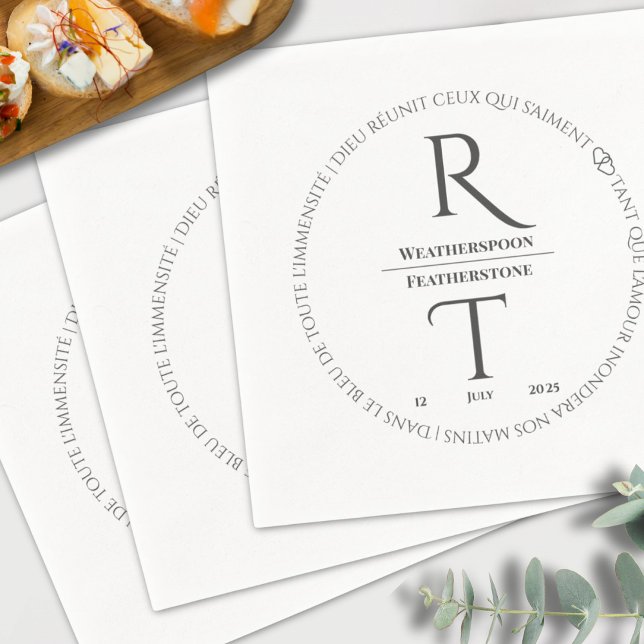 Elegant Simple White Gray Monogram Wedding Napkins (Creator Uploaded)