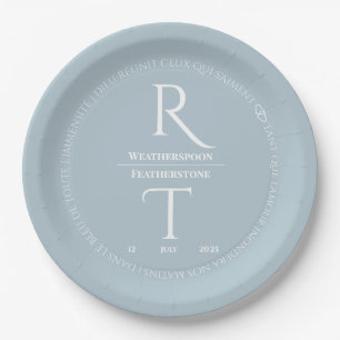 Elegant Simple White Gray Monogram Wedding Paper Plates