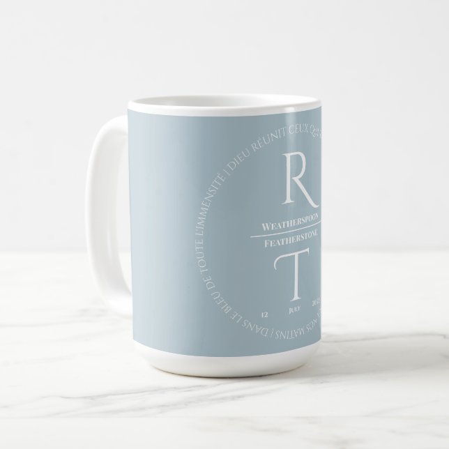 Elegant Simple White Gray Script Wedding Coffee Mug (Front Left)