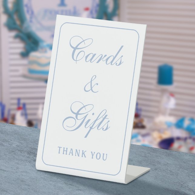 Elegant Simple White Light Blue Cards & Gifts Pedestal Sign (Creator Uploaded)