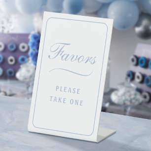 Elegant Simple White Light Blue Favors Pedestal Sign