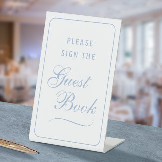 Elegant Simple White Light Blue Guest Book Pedestal Sign
