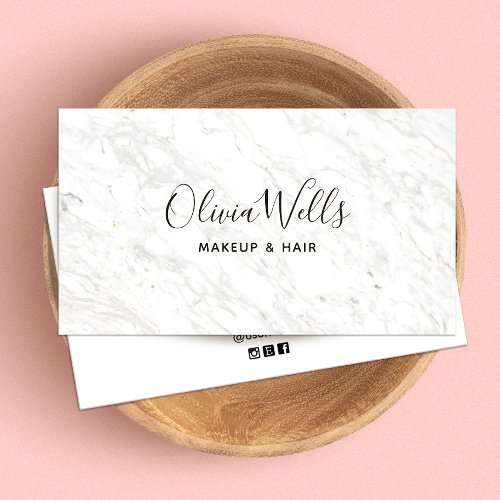 Elegant Simple White Marble  Script Beauty Salon  Business Card