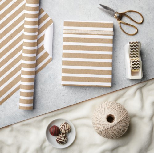 Elegant Simple White On Faux Rustic Brown Kraft Wrapping Paper