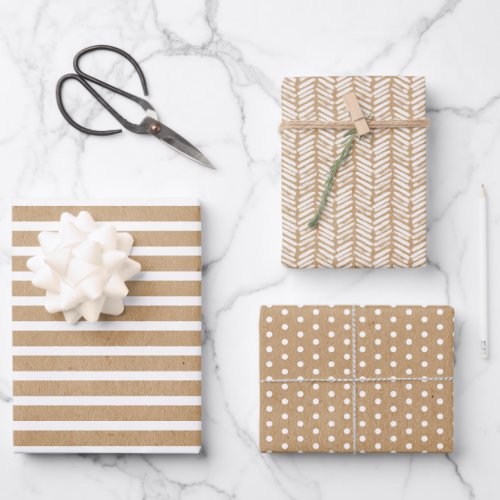 Elegant Simple White On Faux Rustic Brown Kraft Wrapping Paper Sheets
