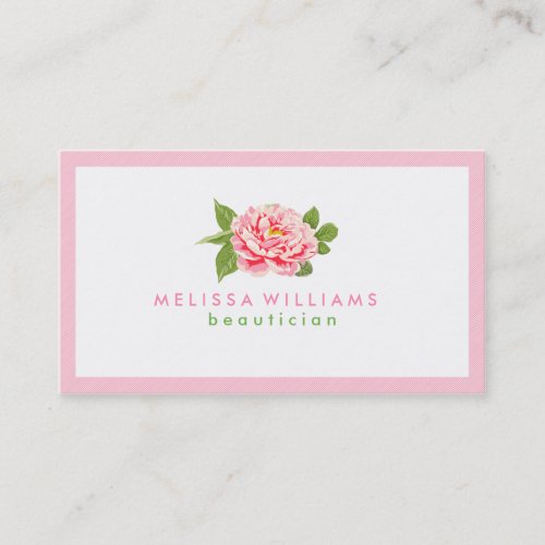 Elegant Simple White Pink Single Rose Illustration Business Card