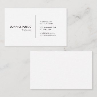 Elegant Simple White Plain Modern Professional Business Card | Zazzle