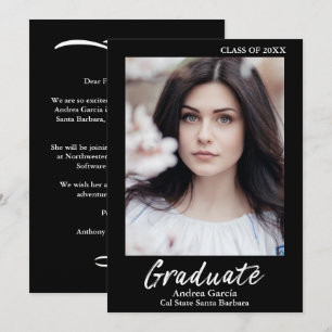 Elegant Simple White Text Overlay Graduate Photo Announcement
