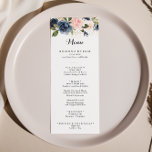 Elegant Simple Winter Floral Calligraphy Dinner Menu<br><div class="desc">This elegant simple winter floral calligraphy dinner menu card is perfect for a modern wedding. The design features beautiful hand-painted dark blue, blue, navy, pink , blush, gold flowers and green foliage, bunched into elegant bouquets. This menu can be used for a wedding reception, rehearsal dinner, bridal shower or any...</div>