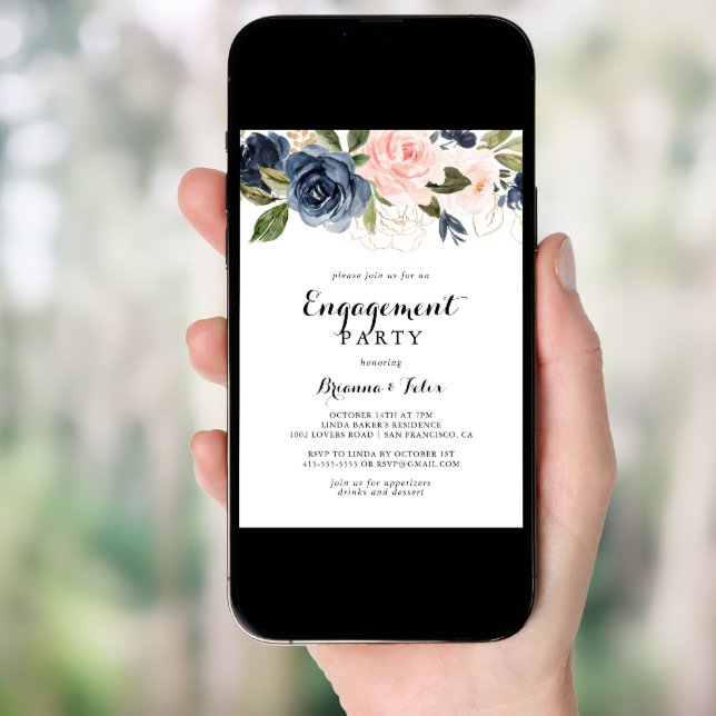 Elegant Simple Winter Floral Engagement Party Invitation (Front Digital)